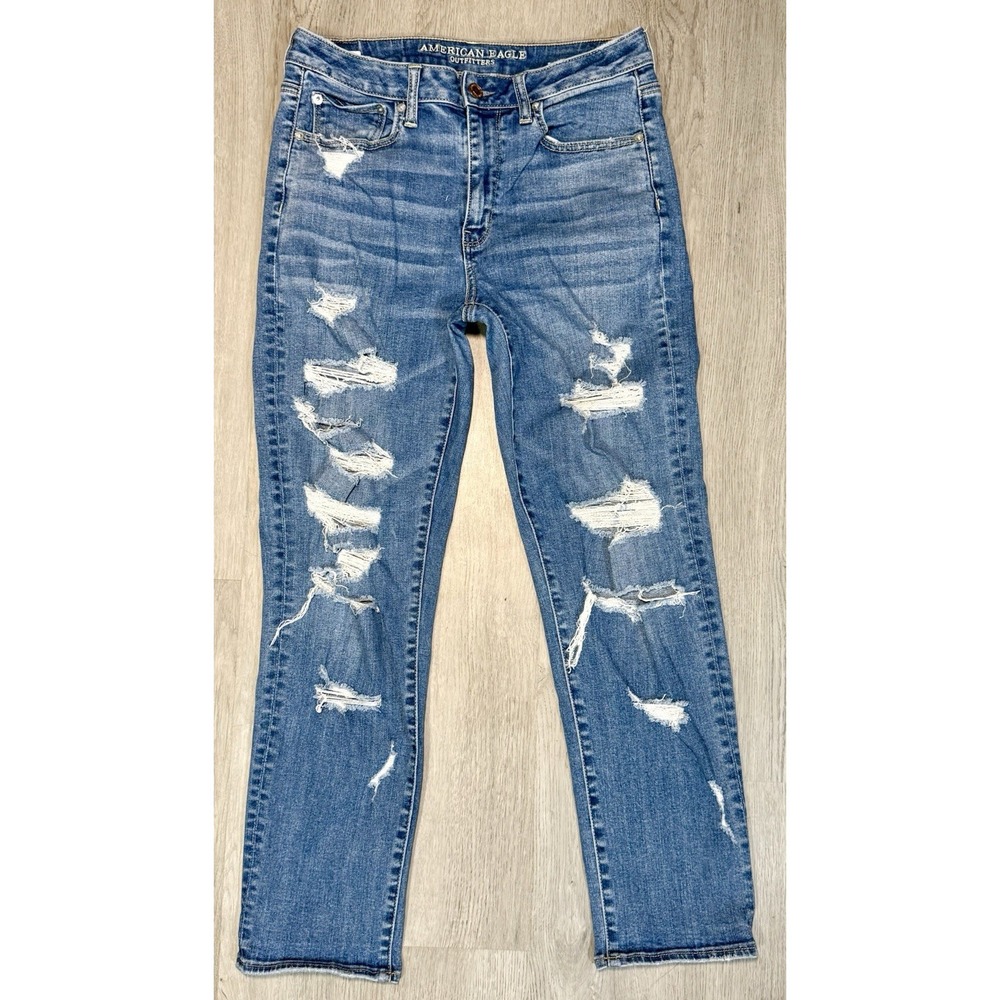 American Eagle Super Hi-Rise Slim Ankle Jeans Women's 6 Distressed Light Wash